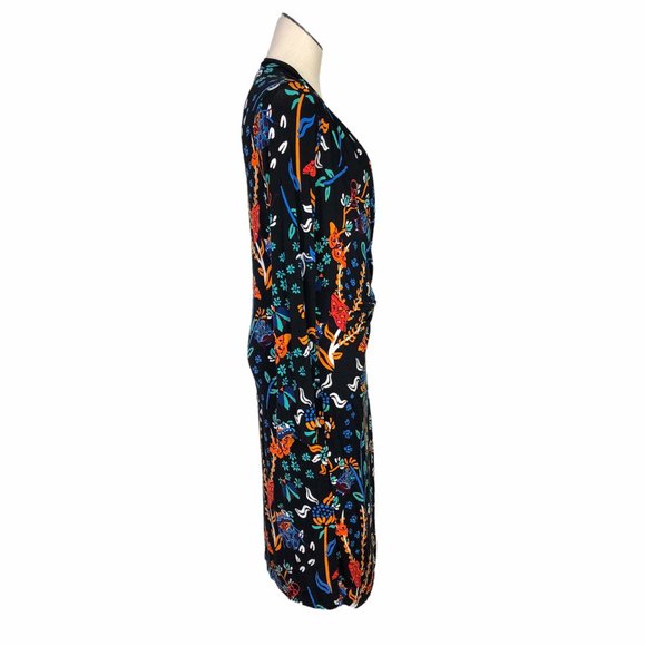 Desigual Bridie Womens L Floral Mock Wrap Dress Black Rayon Spandex Long Sleeve - Picture 8 of 10